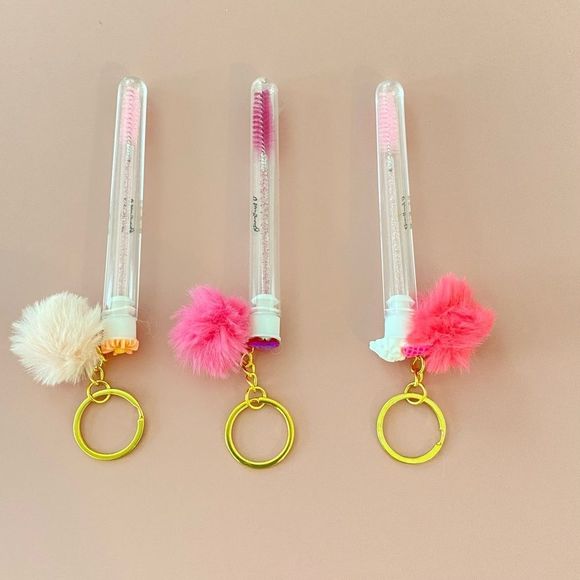3pcs Tube Eyelash Brush/Spoolie with Furball & Gold Keychain | Mascara Wand - Picture 3 of 6